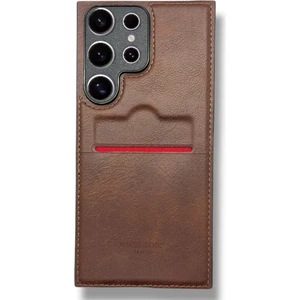 Samsung Galaxy S25 Ultra Kartlıklı Rich Boss Lüx Deri Kılıf Koyu Kahverengi