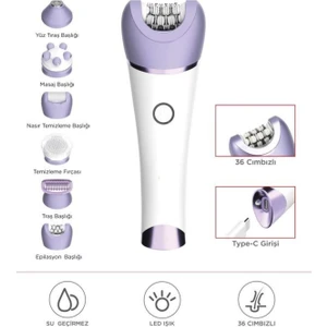 Tep-02 Beyaz 6 Başlıklı (Yüz+Koltuk Altı+Bikini Bölgesi+Bacak) Islak ve Kuru Kablosuz Epilatö