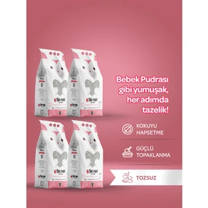 4lü Avantaj Paketi Tozsuz, Topaklanan, Emiciliği Yüksek Bebek Pudralı Bentonit Kedi Kumu 4X5LT