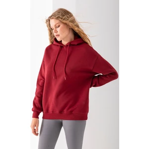 Kadın Kapüşonlu Basic 3ip Sweatshirt Bordo - 2604