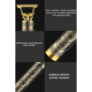 Şarjlı Profesyonel Saç Sakal Ense Çizim Tıraş Makinesi Vücut Kılı T Bıçaklı Epilasyon Öncesi Dragon