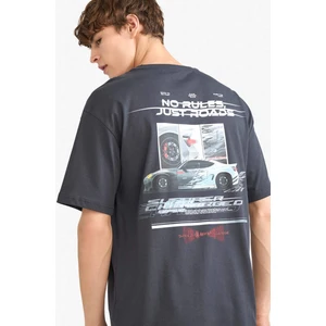 Boxy Fit Bisiklet Yaka Sırt Baskılı Kısa Kollu Tişört G0011AX25HS