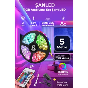 5 Metre Animasyonlu Tak Çalıştır Kumandalı Rgb Şerit Işık Aydınlatma 5 Metre-Yapışkan Set Ultra