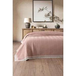 Iki Renk Kopanaki Dantelli Çift Kişilik PIKE-210X230 Cm-Gül Kurusu