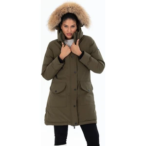 G-Fox Kadın Uzun Çıkarılabilir Kürk Kapşonlu Dolgulu Rüzgara Dayanıklı Su Itici Şişme Mont 8645