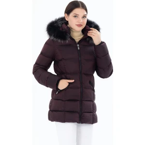 G-Fox Kadın Uzun Çıkarılabilir Kürk Kapşonlu Dolgulu Rüzgara Dayanıklı Su Itici Şişme Mont 8651