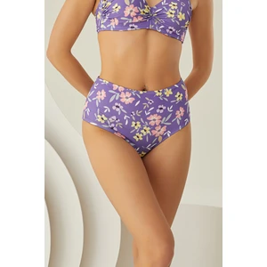 Renkli Bloom Yüksel Bel Tek Alt Bikini