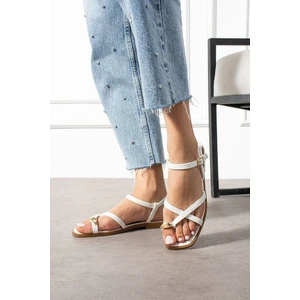 Nordi Beyaz Cilt Kemerli Sandalet