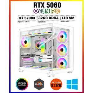 Mirage X50 Pro White Ryzen 7 5700X 32GB 1tb M.2 SSD RTX5060 Sıvı Soğutmalı Oyuncu Bilgisayarı