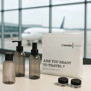 Plastik Seyahat Boy 100ML Füme Şişe ve Kavanoz 5’li Set – Çantalı Seyahat Kiti