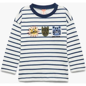 Pamuklu Bisiklet Yaka Hayvan Nakışlı Uzun Kollu Tişört