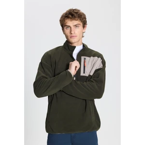 Altınyıldız Classics Erkek Haki Oversize Bol Kesim Dik Bato Yaka Cep Detaylı Fermuarlı Soğuk Geçirmez Polar Sweatshirt