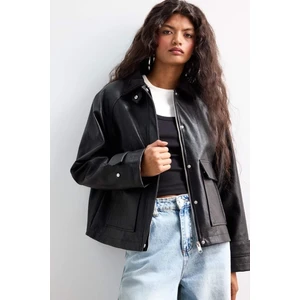 Regular Fit Polo Yaka Suni Deri Ceket Mont E8537AX25AU