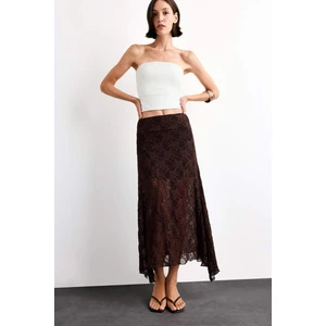 Beli Lastikli Yarım Astar Dantel Bilek Boy Etek