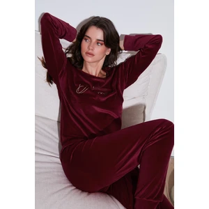 Standart Fit Bisiklet Yaka Yumuşak Kadife Pijama Takımı Bayan Pijama Takımı 6094202
