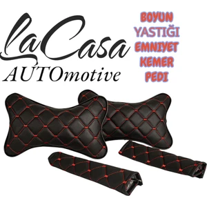 Her Araca Uyumlu Oto Yastık - Emniyet Kemer Pedi Seti  ( Siyah-Kırmızı )