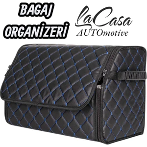 Oto Bagaj Organizeri Kapitone Deri Çanta Mavi Dikişli Siyah