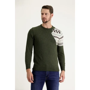 Bisiklet Yaka Desenli Yünlü Slim Fit Dar Kesim Triko Kazak