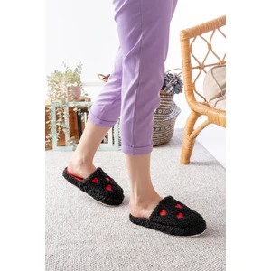 Kadın Peluş Kalpli  Ev Terliği  Peluş Ev Terliği Misafir Terliği Bohça Terliği