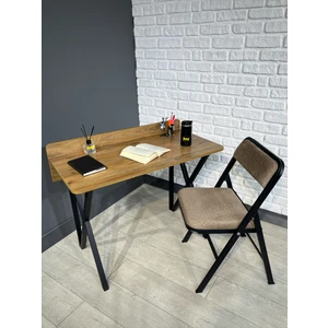 Buse Çalışma Masası Ofis Bilgisayar Masası + Katlanır Sandalyeli 103 cm Metal Siyah Ayak