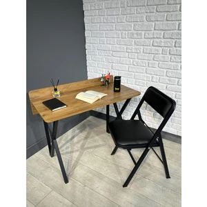 Buse Çalışma Masası Ofis Bilgisayar Masası + Katlanır Sandalyeli 103 cm Metal Siyah Ayak