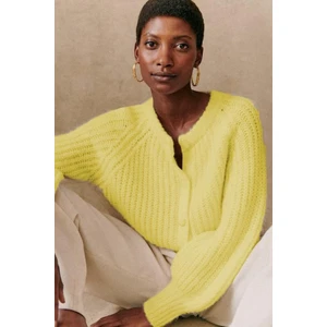 Sarı Bisiklet Yaka Selanik Örgü Düğmeli Kadın Hırka MG2487