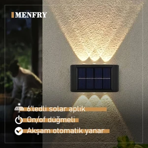 Solar Güneş Enerjili 6 LED Duvar Dekor Aydınlatma Gün Işığı Aplik Işık