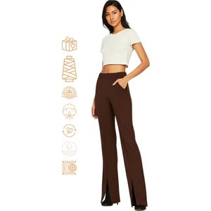 Kadın Yüksek Bel Lastikli Palazzo Pantolon Çimalı Cepli Krep Kumaş Yırtmaçlı Likralı Rahat Kesim Tam Kalıp