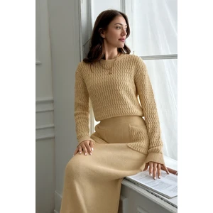 TKM0002 Kadın Saç Örgülü Uzun Etekli Cepli Triko Takım