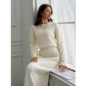 TKM0002 Kadın Saç Örgülü Uzun Etekli Cepli Triko Takım