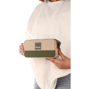 Açık Kahverengi İki Gözlü Krinkıl Kumaş Kalem Çantası Kalemlik (173)