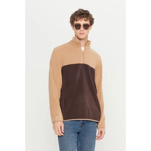 Altınyıldız Classics Erkek Sutlu Kahve-kahve Standart Fit Normal Kesim Günlük Rahat Çift Renkli Polar Spor Sweatshirt