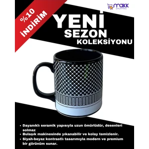Modern Siyah Beyaz Desenli Seramik Kupa - Kahve & Çay Bardağı