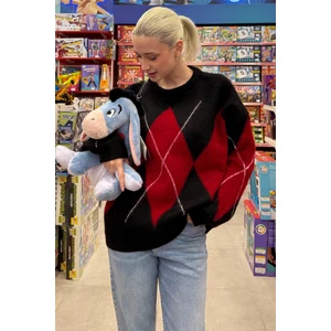 Siyah Bisiklet Yaka Baklava Desen Kadın Kazak Mg2471