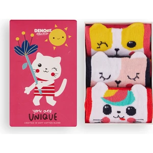 Renkli Kediler Kız Çocuk 3'lü Kutulu Çorap