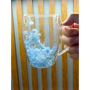1 Adet Gerçekçi Çiçek Tasarım Çift Cidarlı Cam Kupa, Sıcak ve Soğuk Içecek Bardağı 350 ml