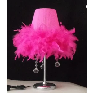 Fuşya Tüylü Taşlı Yatak Odası Abajuru