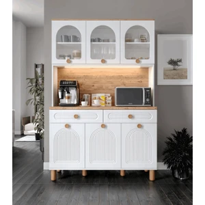 Rosa Kahve Köşesi - 140 cm Mdf Mutfak Dolabı - LED Aydınlatmalı