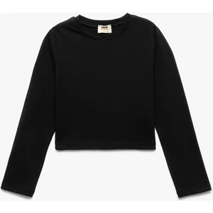 Pamuklu Bisiklet Yaka Uzun Kollu Basic Crop Tişört