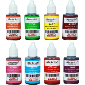 Chef 8'li Sıvı Su Bazlı Likit Gıda Boyası Bordo Pembe Turuncu Sarı Kırmızı Mavi Yeşil Mor 8 x 30 gr.