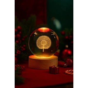 Ledli Usb'li Ahşap Standlı Karahindiba Temalı Kristal Küre Gün Işığı 3D Oda Masa ve Gece Lambası