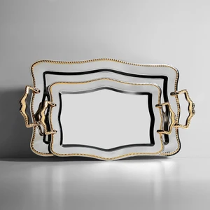 Zincir 2'li Altın Sade Çelik Tepsi Seti