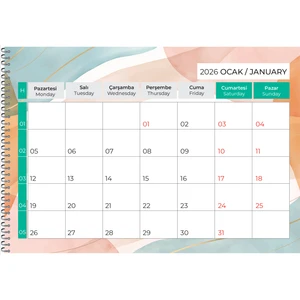 2026 Masaüstü Defter Planlama Takvimi 23X33 cm
