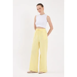 Sarı %100 Pamuk Müslin Palazzo/bol Paça Pantolon 8056A