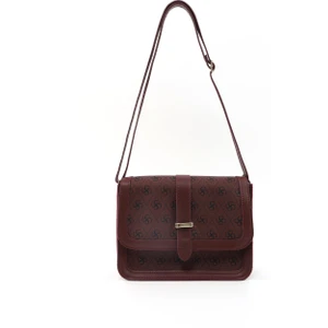 Monogram Baskılı Bordo SHK127 Suni Deri Iç Fermuar Cepli Çıtçıt Kapamalı El,kol ve Omuz Çantası