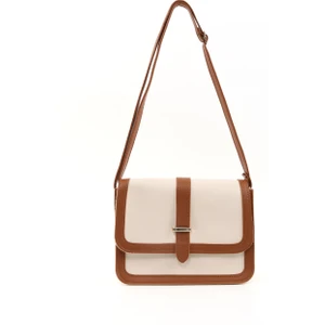 Krem - Taba SHK127 Suni Deri Iç Fermuar Cepli Çıtçıt Kapamalı El,kol ve Omuz Çantası