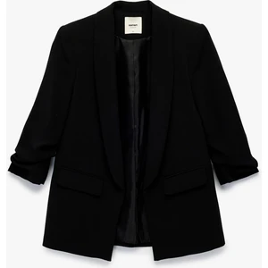 Krep Kumaş Regular Fit Şal Yaka 3/4 Kollu Blazer Ceket