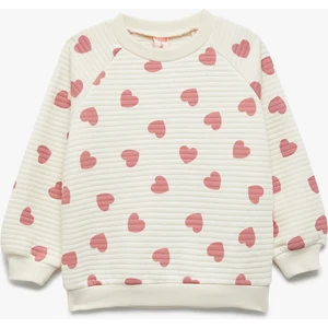 Kalp Desenli Uzun Kollu Bisiklet Yaka Sweatshirt