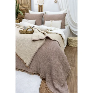 HB&Victory Müslin Tek Kişilik 4 Katlı %100 Pamuk Kahverengi Renk Yatak Örtüsü 160X230 Cm.