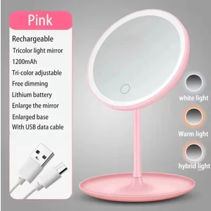 3 Mod LED Işıklı USB Şarjlı Yuvarlak Masa Üstü Makyaj Aynası Makyaj Aynası Dokunmatik